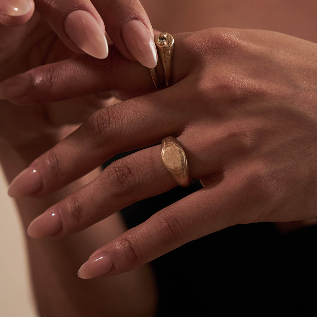 gender neutral signet ring recycled yellow gold ring handmade by zoe alexandria jewellery