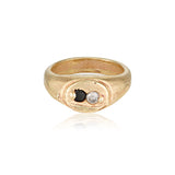 Harmony Signet Ring recycled Yellow Gold with White & Black Diamond signet ring handmade by zoe alexandria jewellery