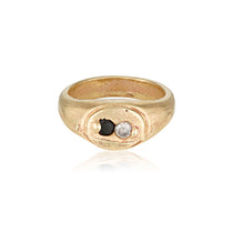 Harmony Signet Ring recycled Yellow Gold with White & Black Diamond signet ring handmade by zoe alexandria jewellery