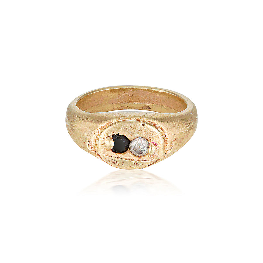 Harmony Signet Ring - Yellow Gold with White & Black Diamonds