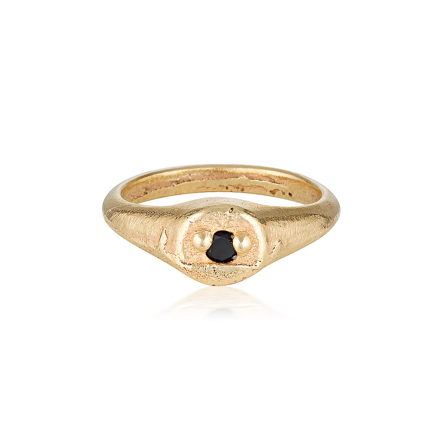 Omni Signet Ring - Yellow Gold & Single Black Diamond