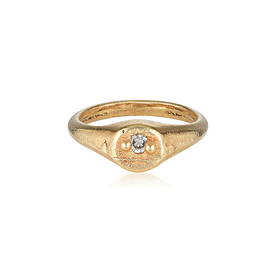 Omni Signet Ring - Yellow Gold & Single White Diamond